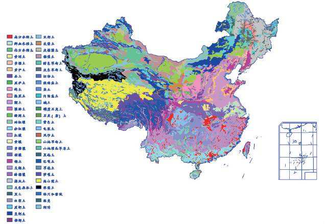 中华人民共和国土壤类型分布图