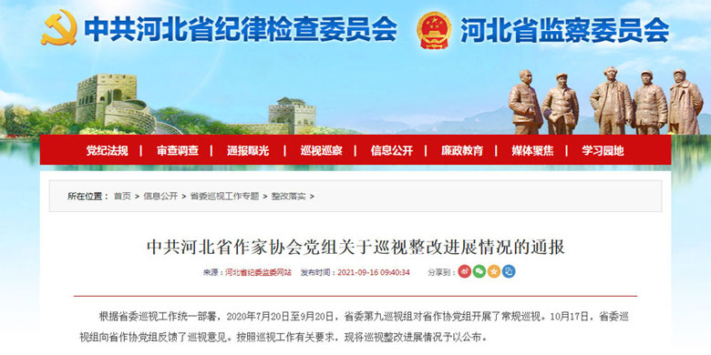 中共河北省博亚
协会党组关于巡视整改进展情况的通报