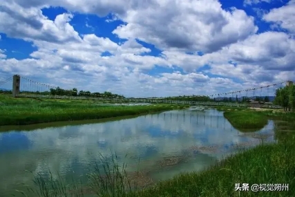 桑干河畔山阴湿地公园风光旖旎河面波光粼粼众鸟飞舞翠柳