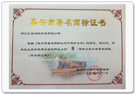 嘉興市著名商標(biāo)證書(shū)