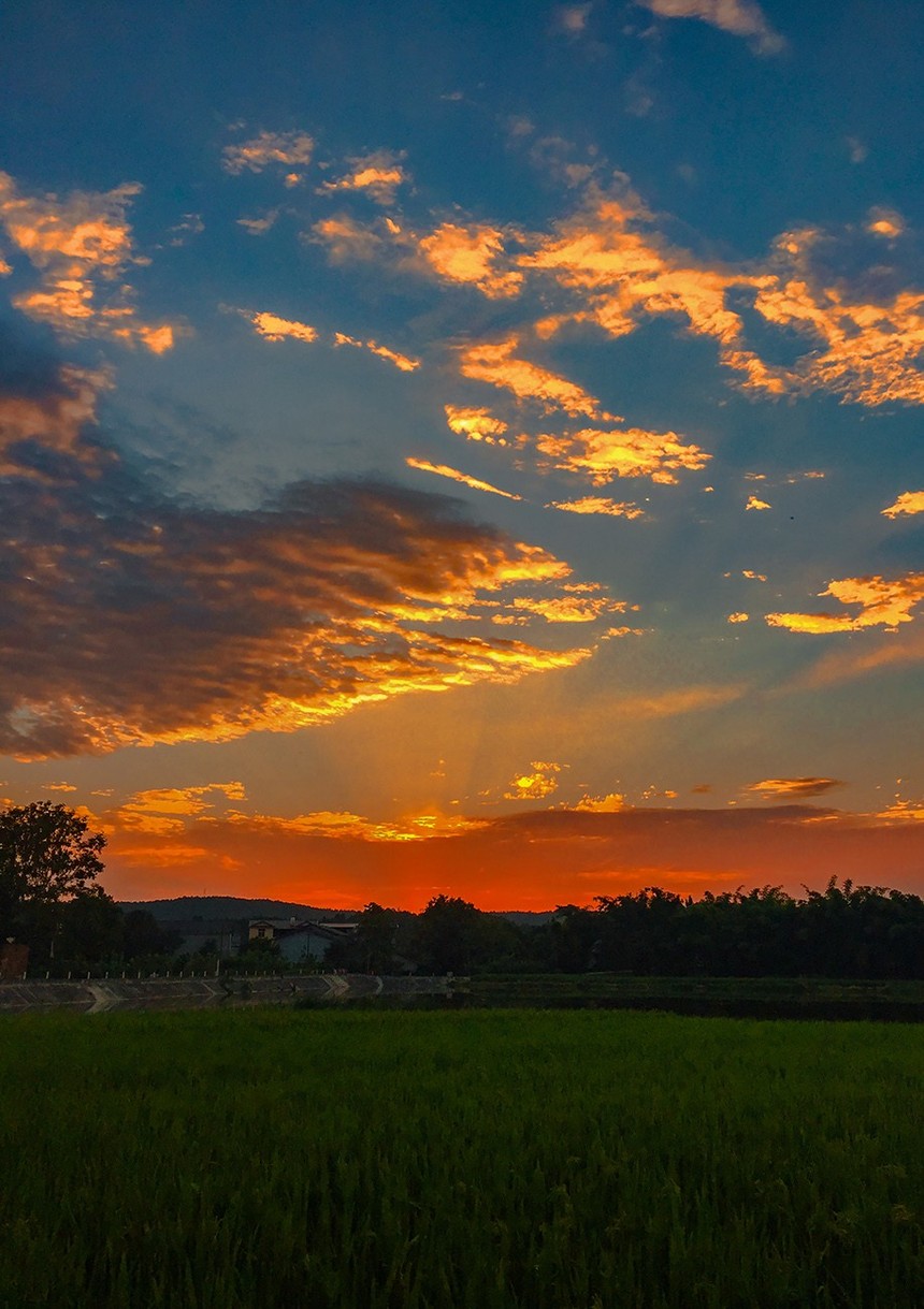 夕阳晚霞乡村图片图片