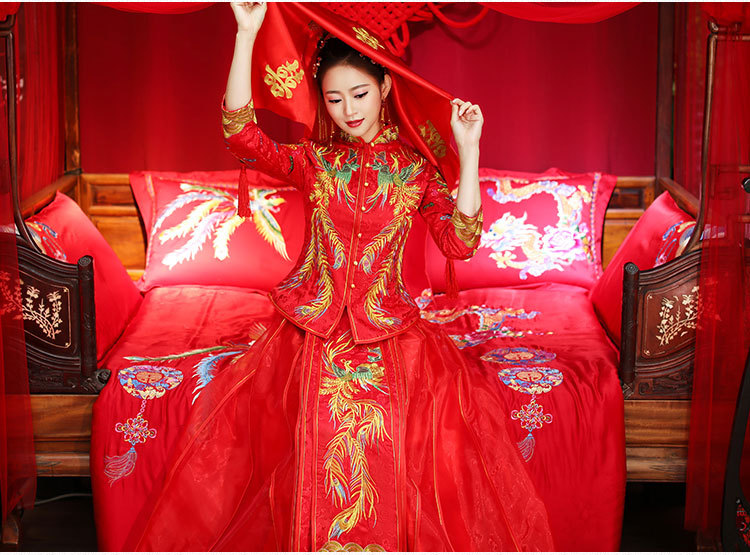 陈妍希秀禾服中式礼服古装嫁衣新娘敬酒服龙凤褂婚纱修身-名优特