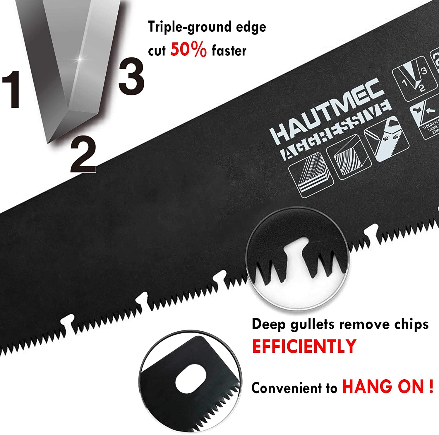 HAUTMEC 22" Quick Cutting Hand saw,9 TPI Induction Hardened Triple Cutting Edge Carbon Steel