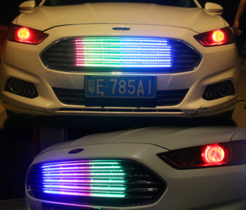 汽车中网流光爆闪灯跑马灯转向灯刹车灯装饰灯led灯带七彩改装_汽配