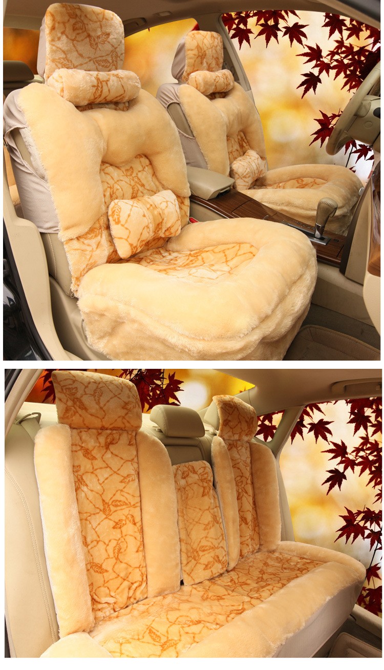 供应 批发汽车坐垫秋冬季爆款 树叶花保暖毛绒坐垫全包围短毛车座垫
