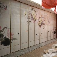 中式壁画饭店包厢活动隔断墙