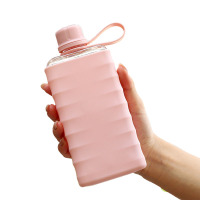 Business Home Outdoor Travel 400 ml 240 ml  Tritan Plastic square Portable Strap Silicone Sleeve Lei