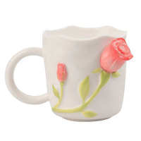 Stylish Business Party Home Valentine's Day Gift Mug Coffee Ceramic Cup with Rose Flower