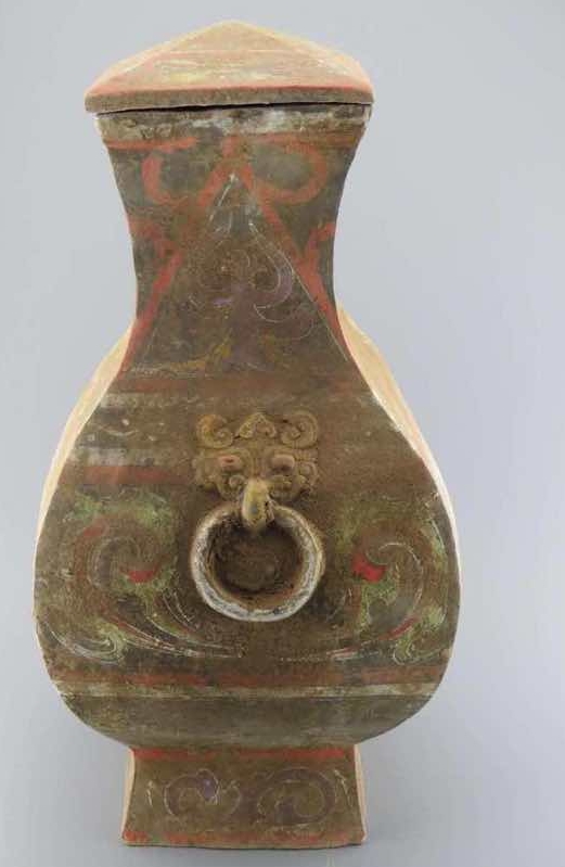 tq-030 西汉 灰陶彩绘云纹方壶_天水成纪博物馆—非国有博物馆|地标性