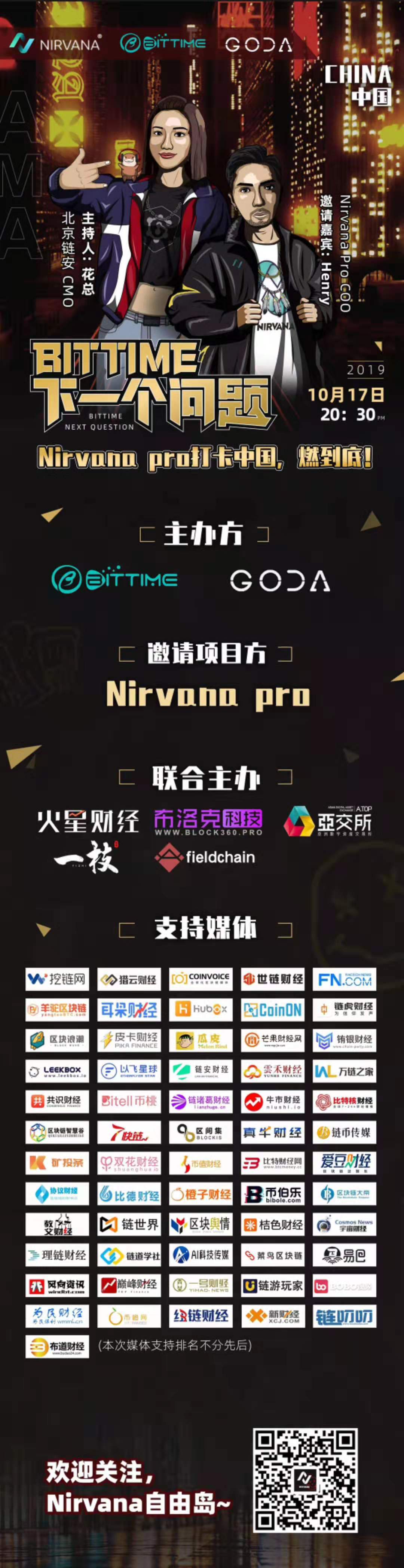 Nirvana Pro联合Bittime全球首场线上AMA【下一个问题】成功举办