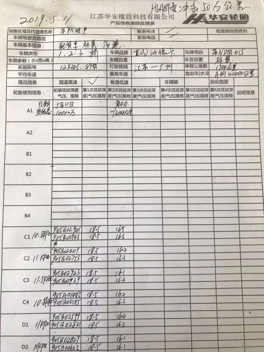 Huaan tire using record