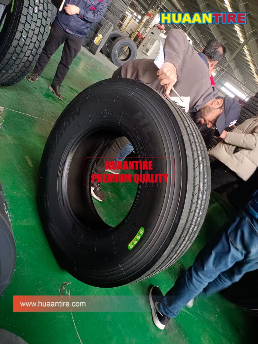 Customers is checking Huaan tire 315/80R22.5 22PR HLA81