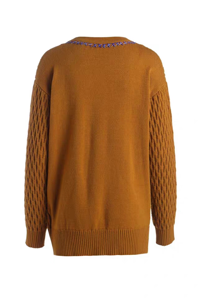 美装租赁  衣服 毛衣/针织 欧时力2019冬装吃土色撞色针织v领中长款