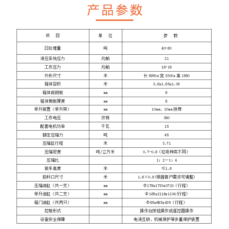 處理70噸垃圾收集壓縮設備-地埋垃圾站