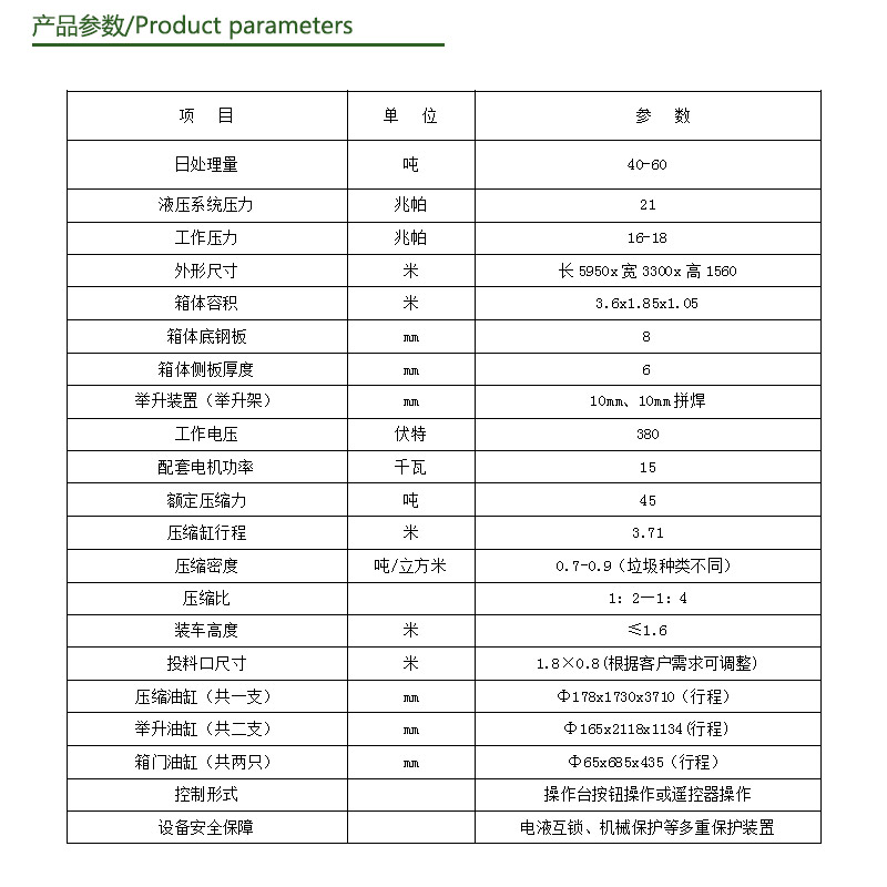 水平式垃圾中转箱参数 水平式垃圾中转箱参数
