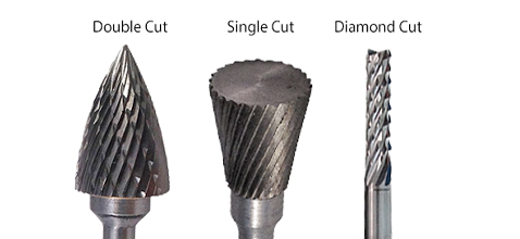 Single cut, double cut and diamond cut carbide burrs