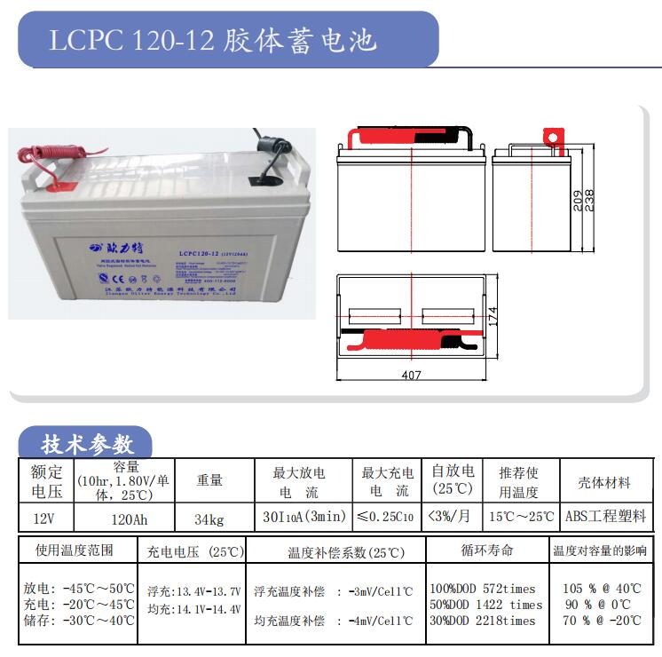 欧力特胶体蓄电池LCPC120-12 ***大放电电流是多少？