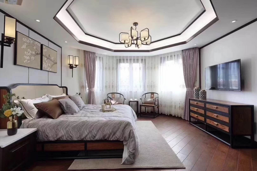 杭州滨江区200㎡新中式风格效果图——卧室装修设计