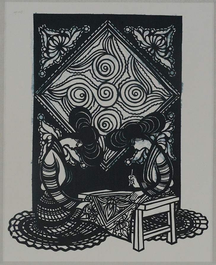 剪纸画苗女蜡刻