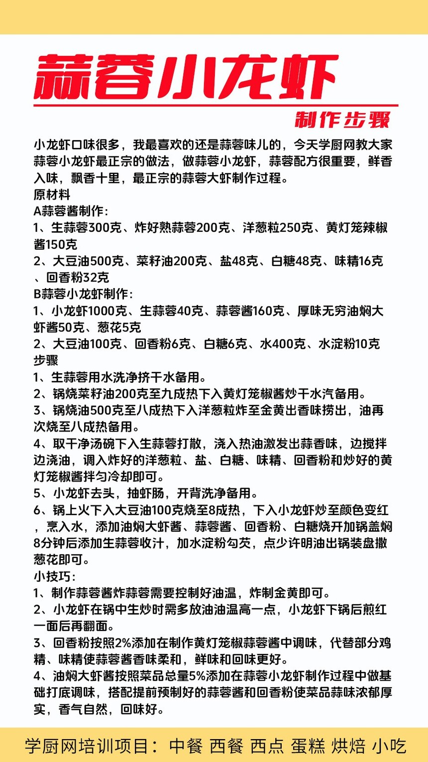 蒜蓉小龙虾技术培训课程(蒜蓉小龙虾技术培训流程) 蒜蓉小龙虾技术培训课程(蒜蓉小龙虾技术培训流程)