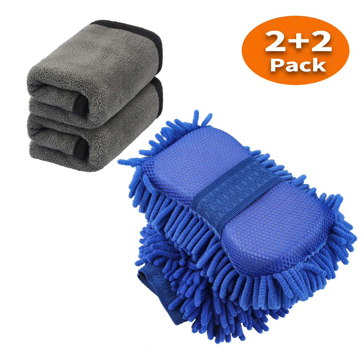 AUTODECO 3in1 Car Wash Mitt Extra Large Size Premium Chenille Microfiber Waterproof Wash Glove with Highly Absorbent Drying Cleaning Towel Lint Free Scratch Free Cleaning Tool Kit 2 Mitt & 1 Towel 