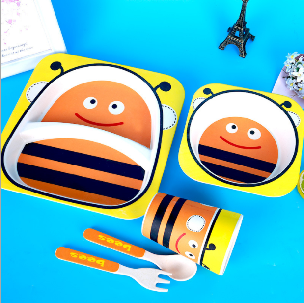 creative little bee bamboo fiber childrens tableware five piece