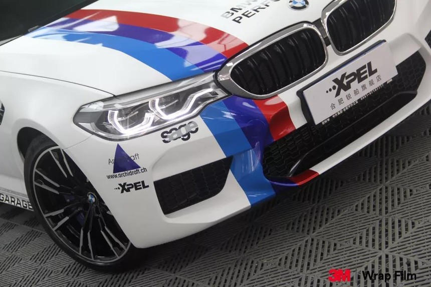 宝马m5官方赛道领头救援车3m改色施工作业完美呈现xpel合肥旗舰店出品