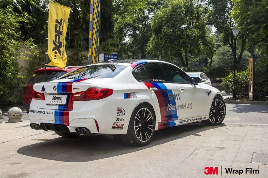 宝马m5官方赛道领头救援车3m改色施工作业完美呈现xpel合肥旗舰店出品