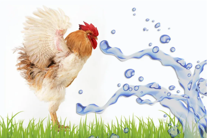 Water pouring towards a rooster