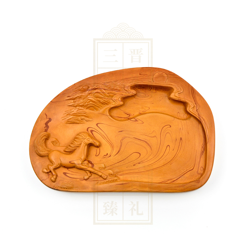 【 中国馬形古硯 】 四字成語「龍馬精神」刻 　澄泥 中国馬形古硯 】 四字成語「龍馬精神」刻 澄泥