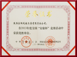 “安康杯”榮譽證書