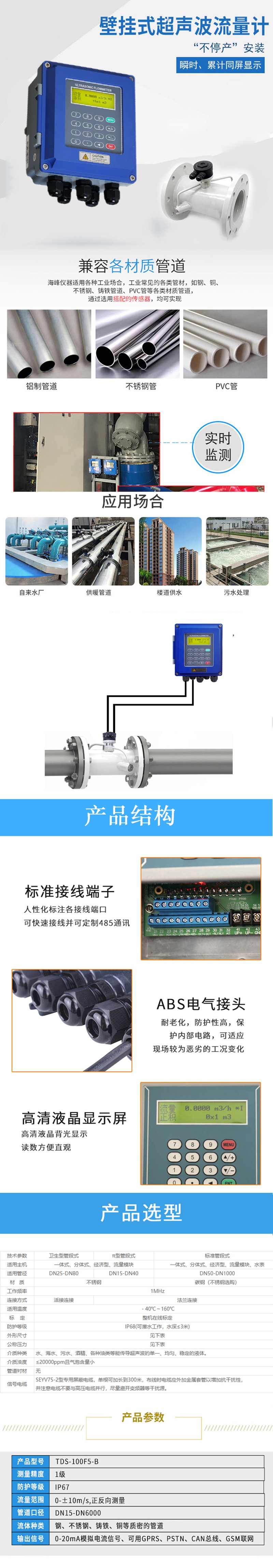 云海峰无线4G远传工业型固定管段式超声波流量计TDS-100F5-B型 云海峰无线4G远传工业型固定管段式超声波流量计TDS-100F5-B型