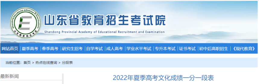 2022年夏季高考文化成绩一分一段表.png