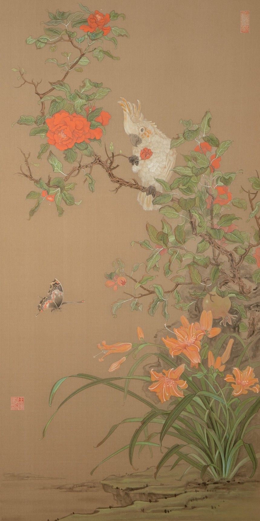 5月《萱草迎风摇翠带，榴花著雨湿红妆》33cmx66cm.jpg