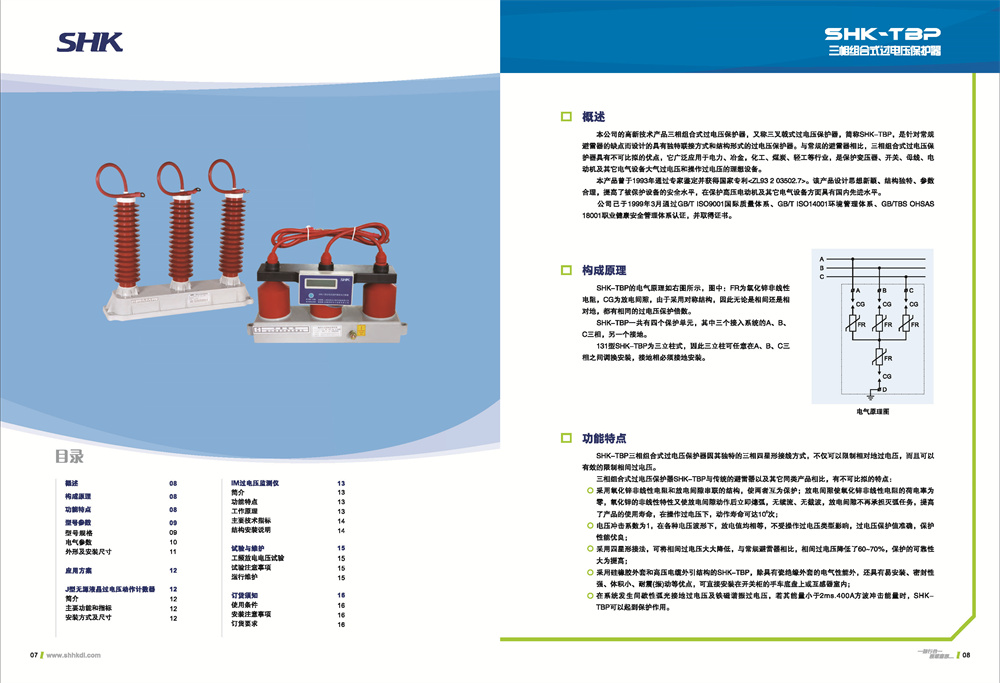 大阳城集团娱乐游戏TBP三相组合式过电压保护器产品说明书目录