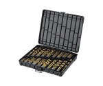 230 Pcs Inch Jobber Length Polished Titanium HSS Drill Bit Set in Plastic Box