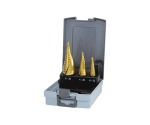 3Pcs Metric Titanium 3 Flats Shank Spiral Flute HSS Step Drill Bit Set for Metal Sheet Tube Drilling in Plastic Box
