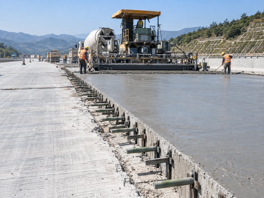 高速公路水泥混凝土路面施工现场 高速公路水泥混凝土路面施工现场