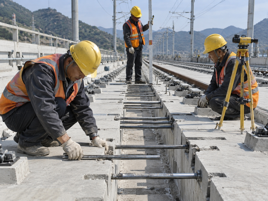 高铁路基地段无砟轨道施工现场 高铁路基地段无砟轨道施工现场