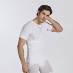 Men's body shaping clothing with waistband and short sleeves for body shaping
