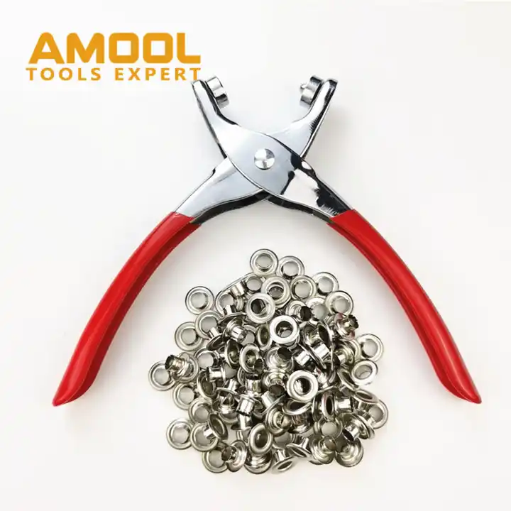Hole Punch Pr/ess Plier Set Handheld Grommet Pliers Kit With 100 Extra
