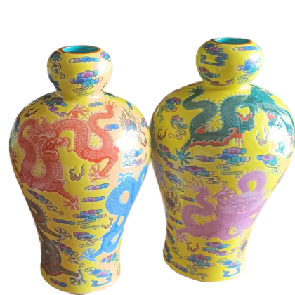 黄地珐琅彩龙纹梅瓶（雍正御制款）_雅春民藏艺术品交易中心