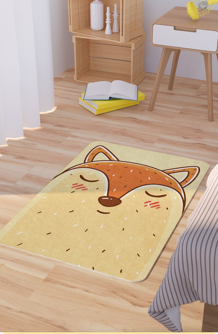 Hand drawn cartoon cute fox foot mat carpet pattern