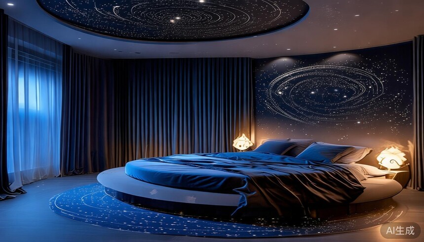 梦幻星空卧室_星光石系列瓷砖铺贴儿童房天花板,打造躺在床上看星空的梦幻效果_星空梦幻房间