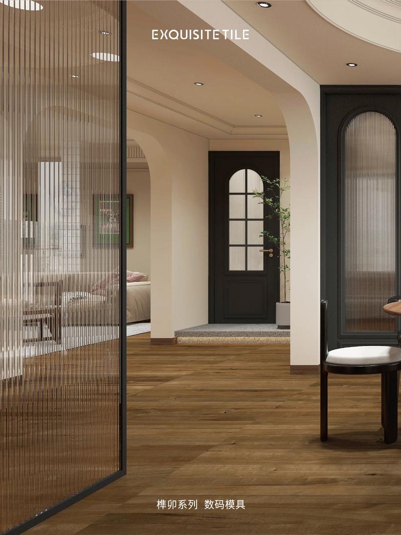 木纹砖是抛光还是抛釉砖_木纹砖系列 600x1200MM 柔抛 仿古木纹装饰 茶室空间搭配 施工斜铺图案设计与技巧_木纹抛釉砖效果图