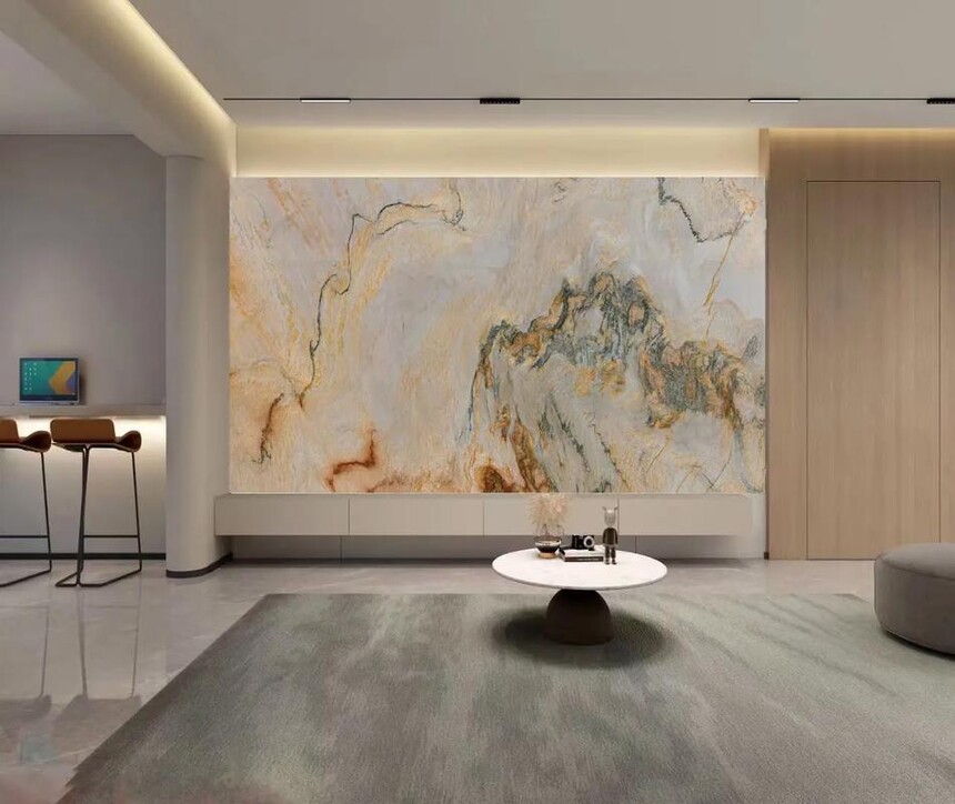 瓷砖和仿玉石的背景墙_玉石瓷砖石材边框背景墙效果图_900X1800亮光瓷砖上墙的震撼效果:打造如同一整面玉石般的背景墙。