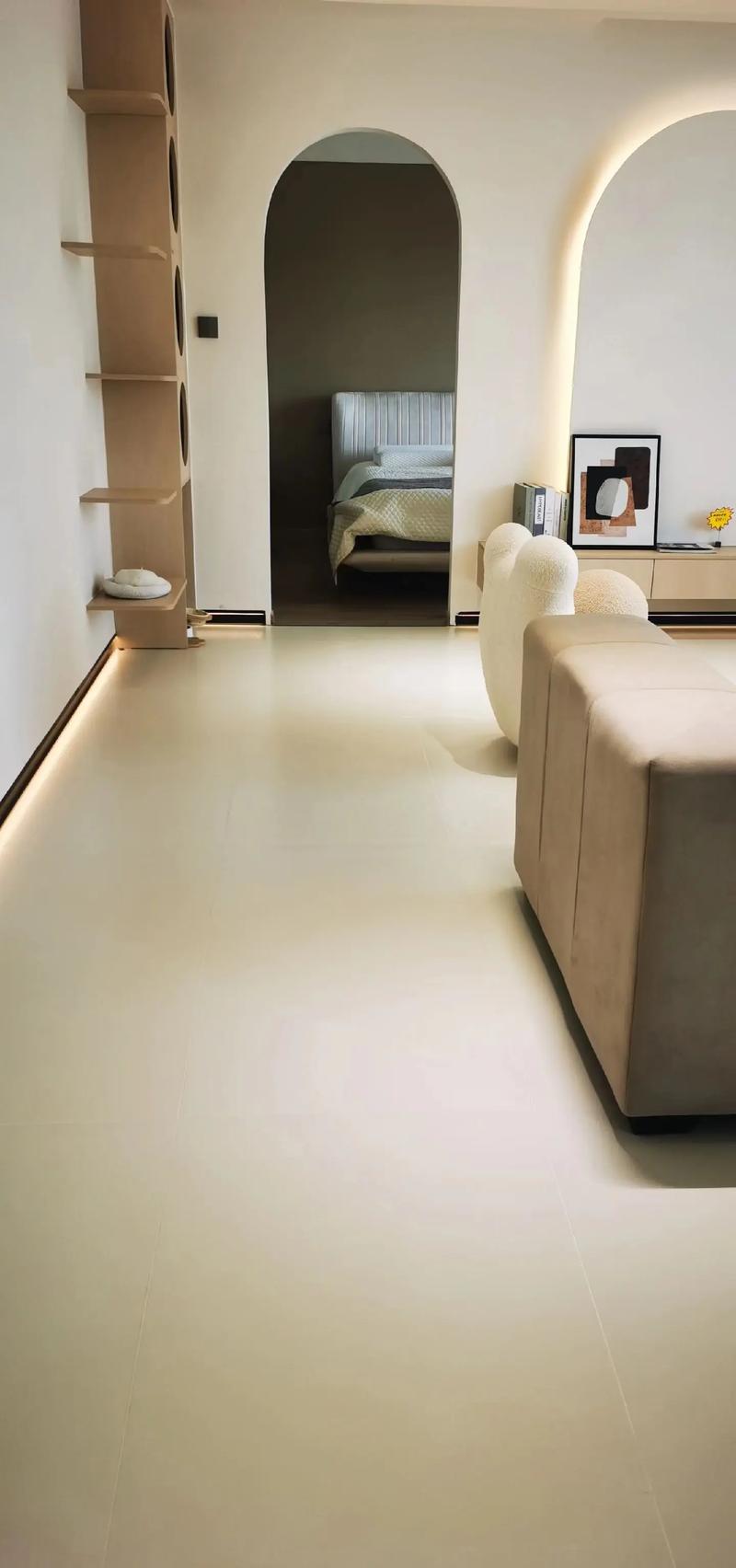 奢美多彩环保集成墙饰_纯皮毛一体鞋垫批发_“素奢·微水泥”墙地一体化案例,打造如同艺术画廊般的纯净空间。