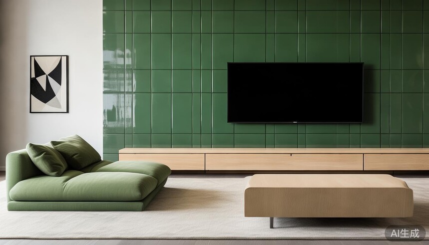 瓷砖亚马逊花型效果_瓷砖粘合剂和水泥比例_亚马逊系列瓷砖的浓郁绿色调如何通过适当的比例控制避免空间显得过于压抑