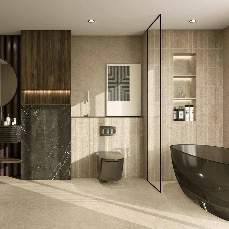 莱姆石系列瓷砖的淡雅色调如何帮助小户型公寓在视觉上实现空间的扩大_公寓瓷砖什么颜色_公寓瓷砖搭配