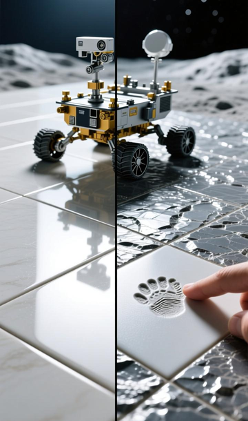 陶瓷做航天材料_航天科普展馆的沉浸式体验区:仿月球表面、火星地貌的定制纹理陶瓷铺装。_月球科普故事